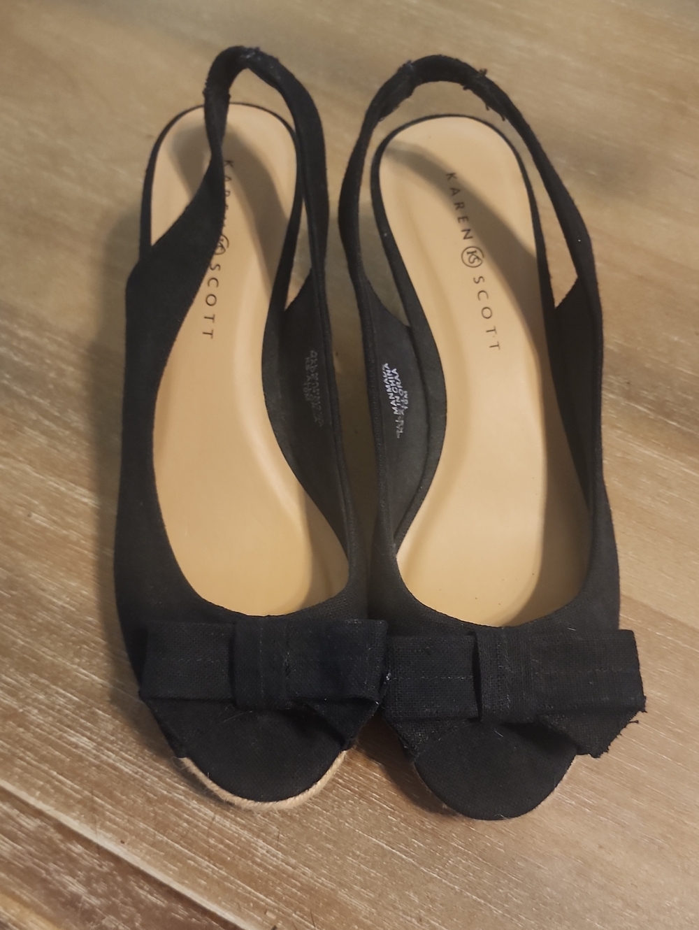 Karen Scott Women's Black Bow Wedge Slingback Sandals Size 10